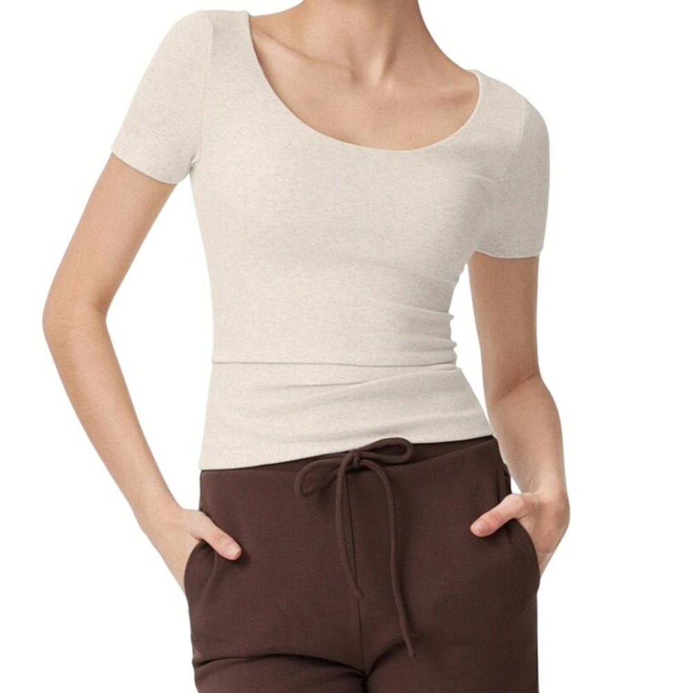 NWT OGL Plantive Scoop Neck Cotton New Airy Bra Top M Gardenia Cream Ribbed Tee